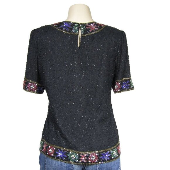 VTG 80s 90s SILK Beaded Sequin GLAM Holiday Event Party Kazar Blouse Top PL - Picture 6 of 12